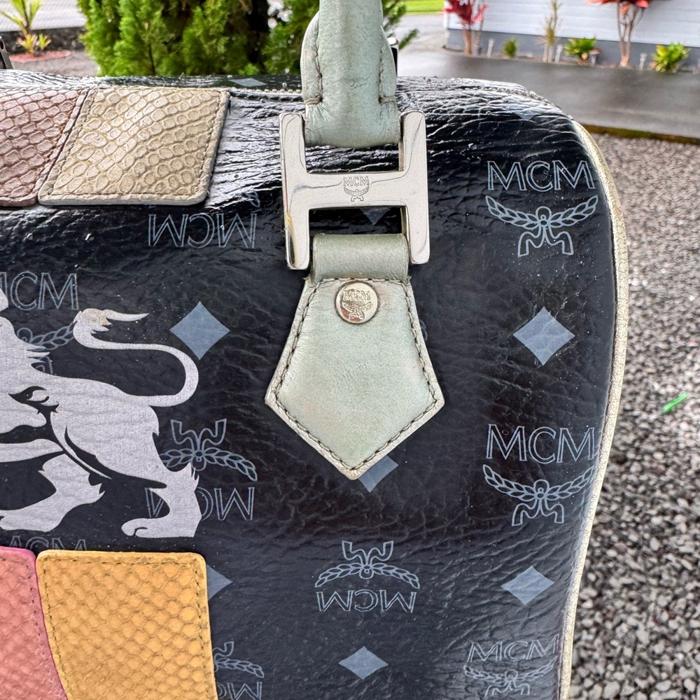 MCM SPECIAL EDITION Visetos Boston Satchel Black Logo Canvas Patchwork Leather - Picture 4 of 17
